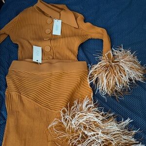 Fumi the label Maya Feather-Trimmed Skirt Set in Orange